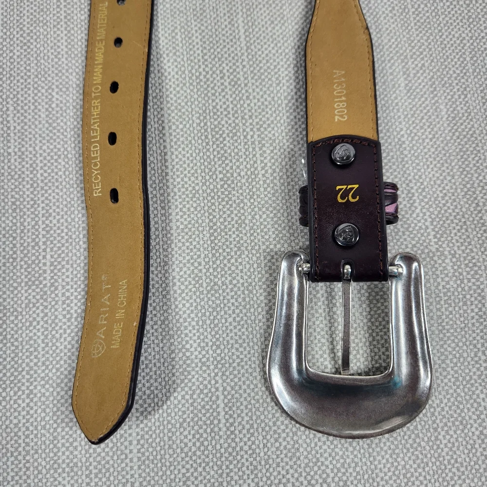 Ariat Size 22 Girls Scalloped Belt Tool Leather Manmade Brown Purple Embellished